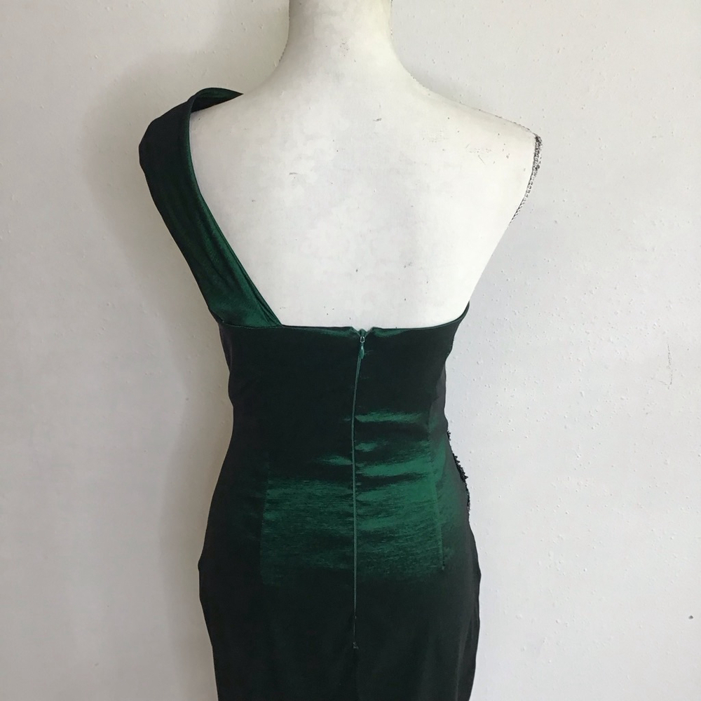 XSCAPE by Joanna Chen Women Elegant Dark Emerald Green One Shoulder Dress Sz 10 - Picture 10 of 14